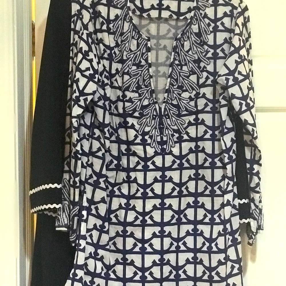 Beachcover mini dress, tunic w/ coral reef beading